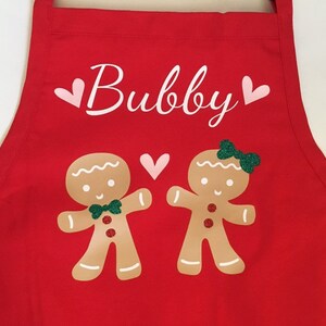 Grandma Christmas apron, Child matching apron, baking apron set, gingerbread, grandchild apron, nana apron, grandmother gift, personalized image 7