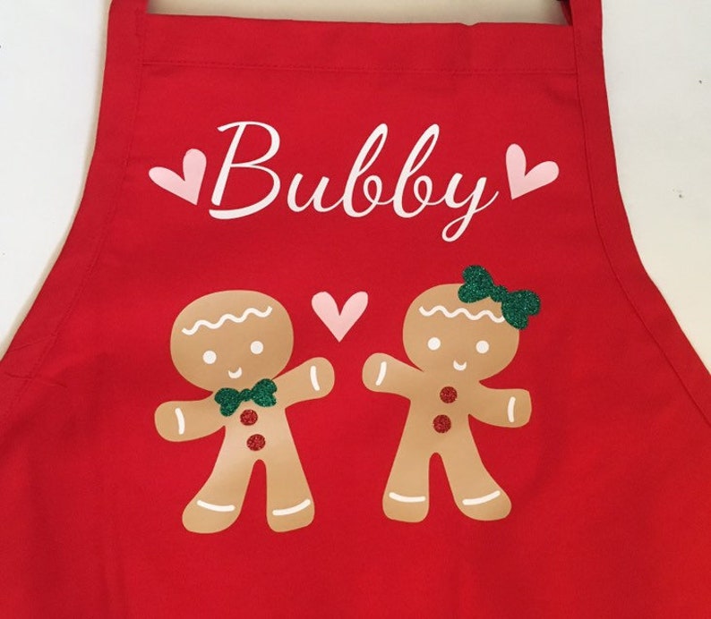 Grandma Christmas apron, Child matching apron, baking apron set, gingerbread, grandchild apron, nana apron, grandmother gift, personalized image 7