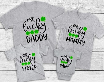 St Patrick's Day personalized family t shirts, matching one lucky Grandma shamrock tee, lucky dad, Lucky sister, brother, grandpa, baby