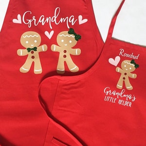 Grandma Christmas apron, Child matching apron, baking apron set, gingerbread, grandchild apron, nana apron, grandmother gift, personalized afbeelding 2