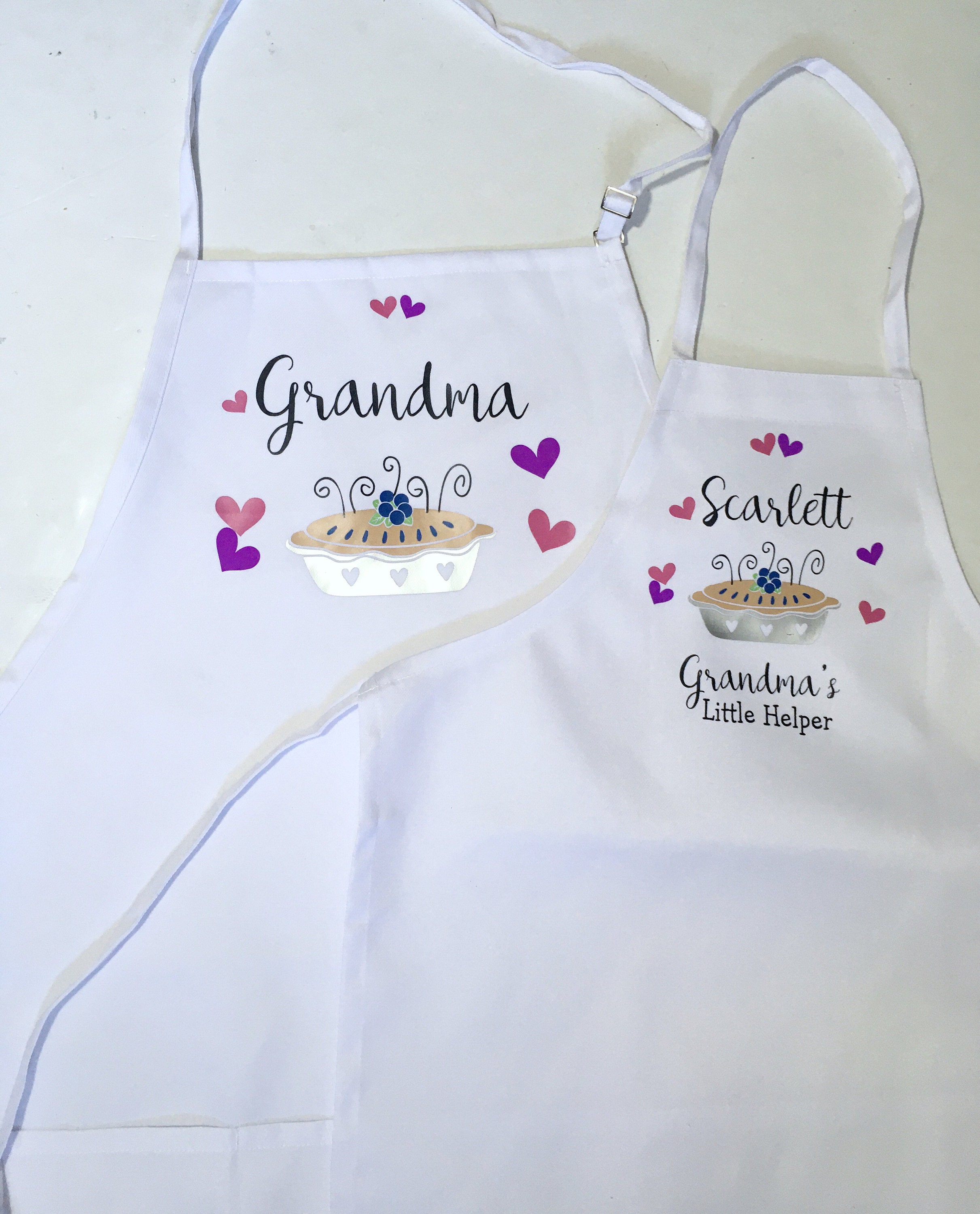 Grandma and grandchild matching aprons, nana apron, pie baking