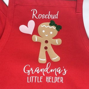 Grandma Christmas apron, Child matching apron, baking apron set, gingerbread, grandchild apron, nana apron, grandmother gift, personalized afbeelding 3