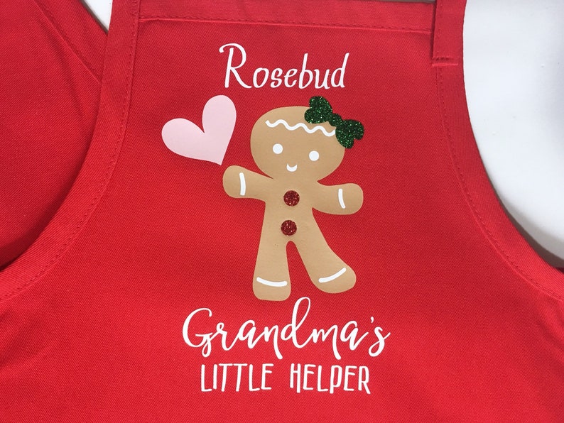 Grandma Christmas apron, Child matching apron, baking apron set, gingerbread, grandchild apron, nana apron, grandmother gift, personalized afbeelding 3