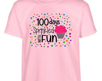 Girls cupcake 100th day of school Tshirt, 100 sprinkles of fun short sleeve,long sleeve