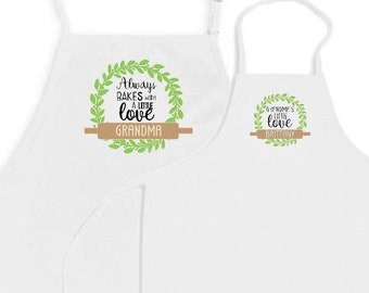 Grandma apron set, mommy and me matching aprons, personalized apron, Bakes with a little love, nana apron, Mother’s Day gift, several colors