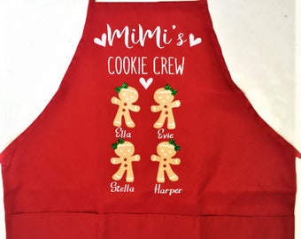 Christmas cookie apron, Mom's cookie crew, gingerbread cookie bib apron, Grandma apron, personalized children's name, nana apron, baking