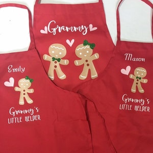 Grandma Christmas apron, Child matching apron, baking apron set, gingerbread, grandchild apron, nana apron, grandmother gift, personalized afbeelding 8