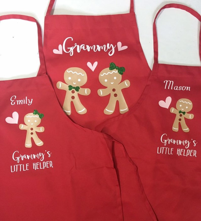 Grandma Christmas apron, Child matching apron, baking apron set, gingerbread, grandchild apron, nana apron, grandmother gift, personalized afbeelding 8