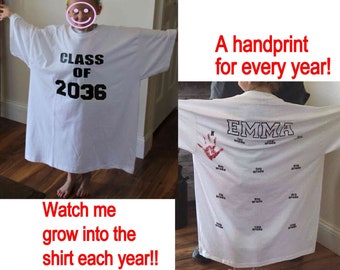 Class of 2036 shirt, handprint tee, kindergarten shirts, preschool 2037 shirt, first day of school, last day of school, grow with me shirt