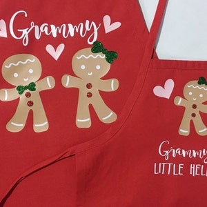 Grandma Christmas apron, Child matching apron, baking apron set, gingerbread, grandchild apron, nana apron, grandmother gift, personalized afbeelding 5