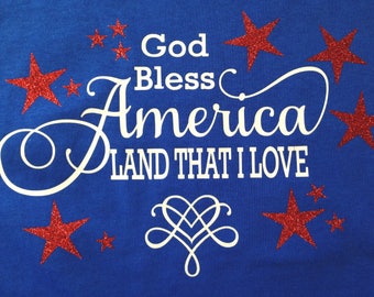 Fourth of July shirt, God Bless America tee, patriotic shirt, red white and blue, Independence Day t shirt, July 4th shirt, glitter stars