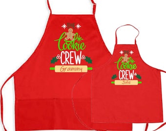 Christmas matching family apron set, Cookie Crew personalized Mommy and Me bib apron for baking