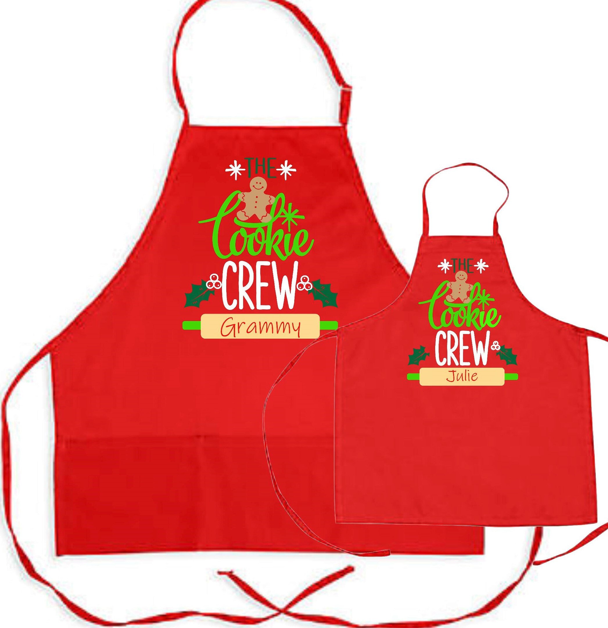 Christmas matching family apron set, Cookie Crew personalized Mommy and