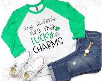 My Students Are My Lucky Charms shirt, St. Patrick's day teacher raglan sleeves shirt, shamrock baseball tee