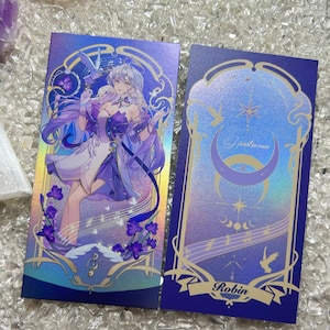 Honkai : carte de style tarot Star Rail Robin, givré au laser inversé, art anime holographique, cadeau pont mystique de collectionneur HSR, marque-page