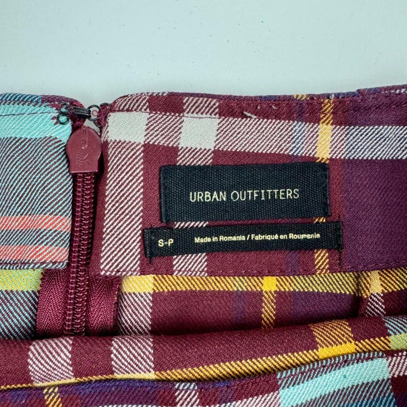 Urban Outfitters Plaid Mini Skirt Burgundy Turquoise Check Small y2k 90s grunge image 6