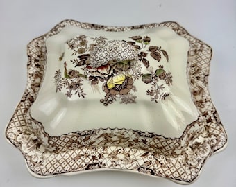 Masons Patent Ironstone Princess Covered Vegetable Dish Floral Birds England
