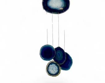 Blauer Achat Geode Scheibe Windspiel Boho Naturstein Suncatcher Mobile 5 Scheiben