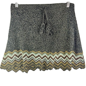 Vintage Urban Outfitters Ecote Marled Knit Chevron Mini Skirt Green Medium y2k image 1