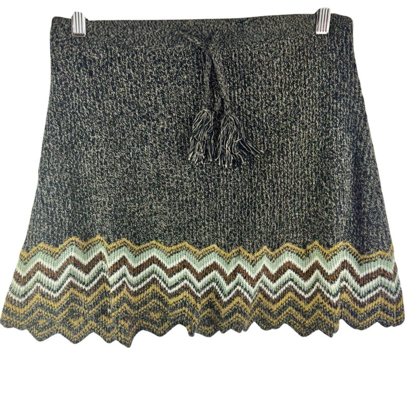 Vintage Urban Outfitters Ecote Marled Knit Chevron Mini Skirt Green Medium y2k image 1