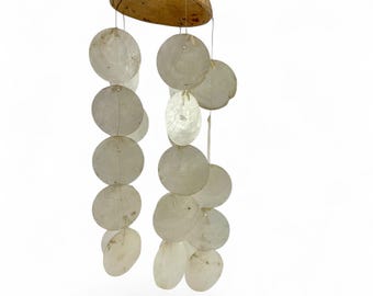 Vintage Capiz Shell Wind Chime Coconut Top Coastal Boho Hanging Decor 18 Inch