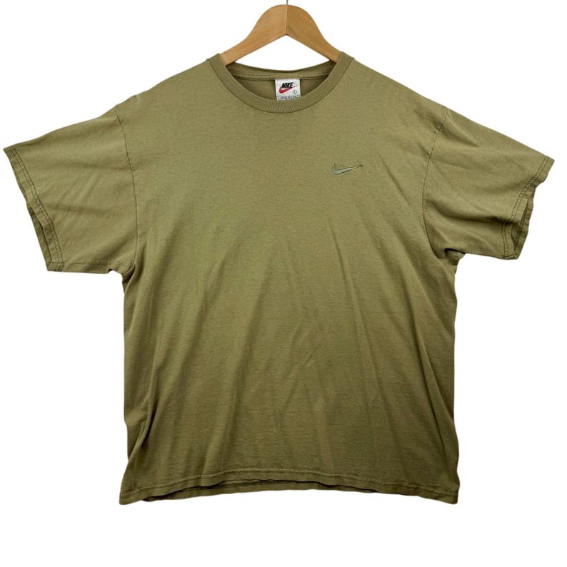 Vintage Nike Made in USA T-Shirt Mens Large Olive Green Embroidered Swoosh 90s image 2