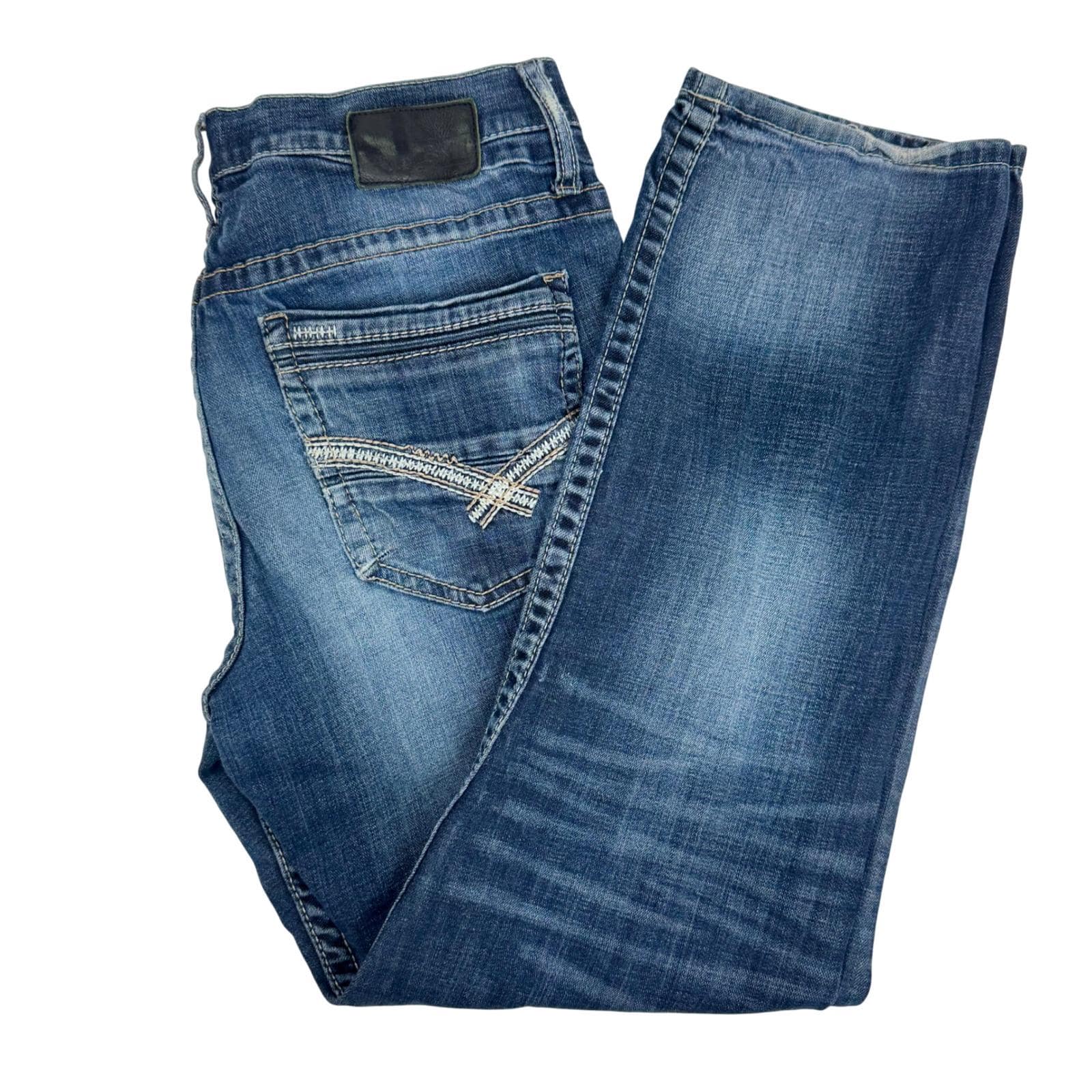 BKE Jake Straight Leg Jeans Mens 36R Medium Wash Blue Denim Embroidered Pockets