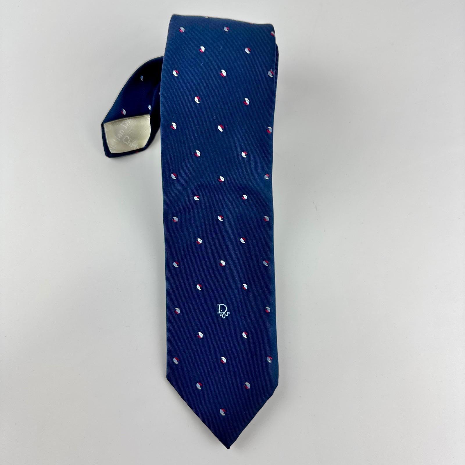 Christian Dior ディオール イタリア製 ナロータイ ネイビー 細身 Christian Dior Mens Navy Blue Silk Blend Tie Made in USA Italian