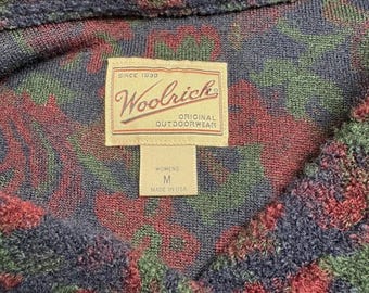 Woolrich Vintage 90s Womens M Floral Paisley Tapestry V-Neck Sweater Made in USA