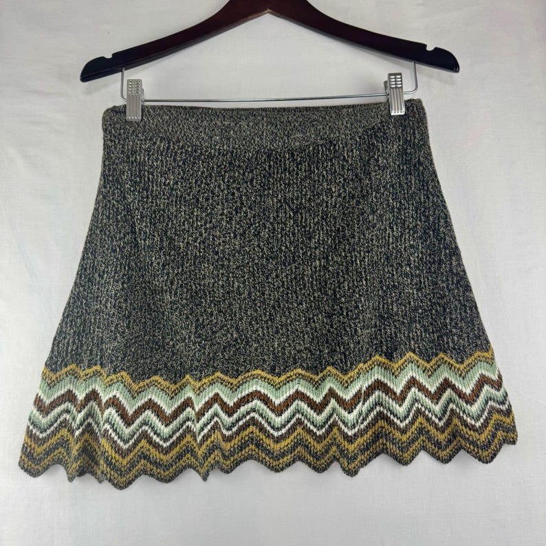 Vintage Urban Outfitters Ecote Marled Knit Chevron Mini Skirt Green Medium y2k image 5