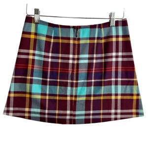 Urban Outfitters Plaid Mini Skirt Burgundy Turquoise Check Small y2k 90s grunge image 2