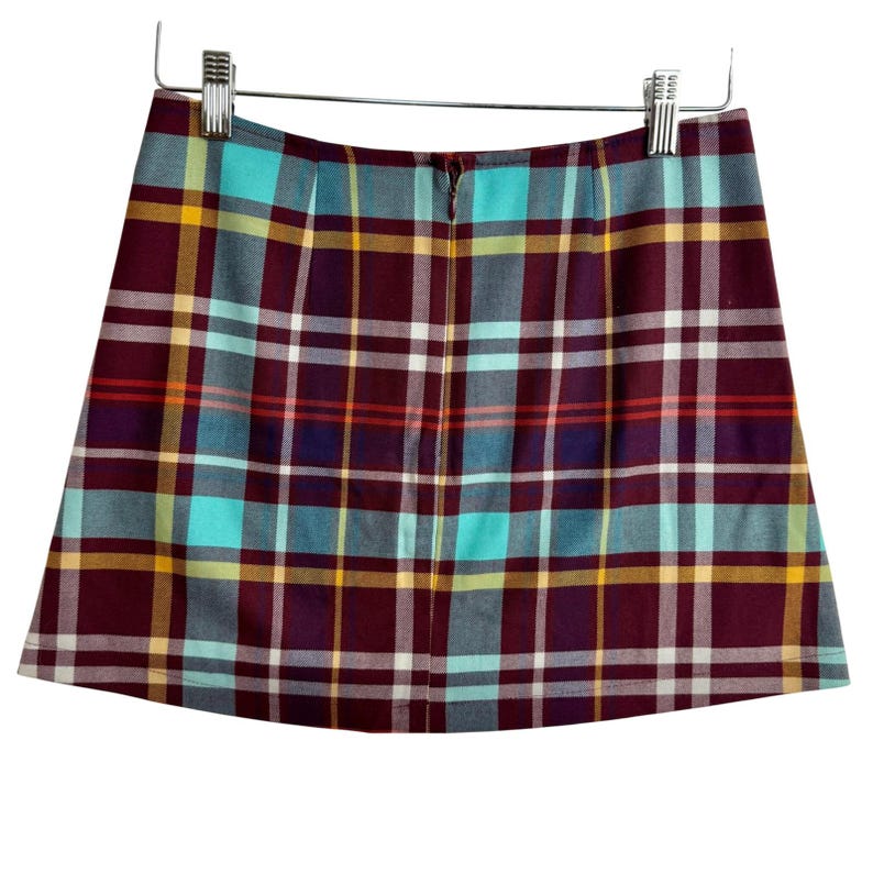 Urban Outfitters Plaid Mini Skirt Burgundy Turquoise Check Small y2k 90s grunge image 2