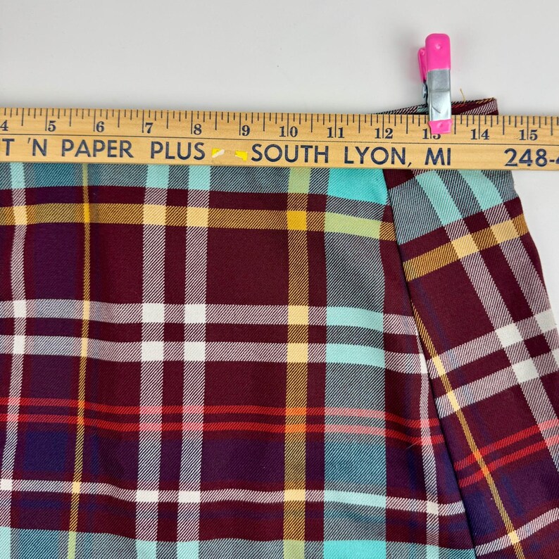 Urban Outfitters Plaid Mini Skirt Burgundy Turquoise Check Small y2k 90s grunge image 12