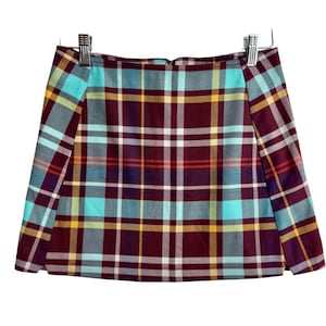 Urban Outfitters Plaid Mini Skirt Burgundy Turquoise Check Small y2k 90s grunge image 1