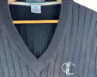 Chaleco de punto de algodón acanalado marrón para hombre, talla grande, de la marca Vintage Munsingwear Golf Classics