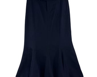 Lauren Ralph Lauren Black Wool Mermaid Midi Skirt Gold Crest Button 4