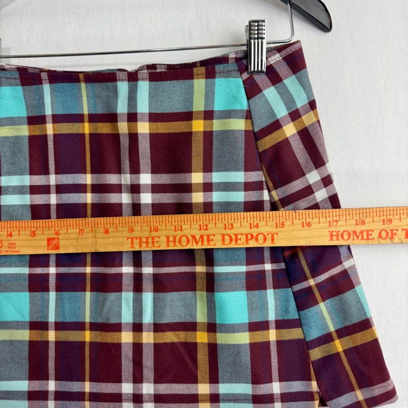 Urban Outfitters Plaid Mini Skirt Burgundy Turquoise Check Small y2k 90s grunge image 11