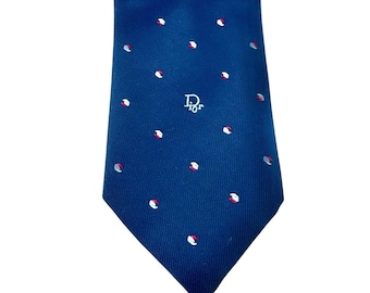 Christian Dior Mens Navy Blue Silk Blend Tie Made in USA Italian Fabric