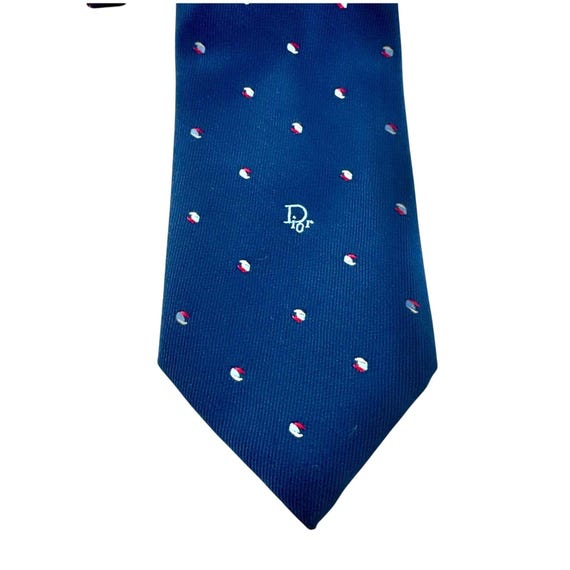 Christian Dior Mens Navy Blue Silk Blend Tie Made in USA Italian