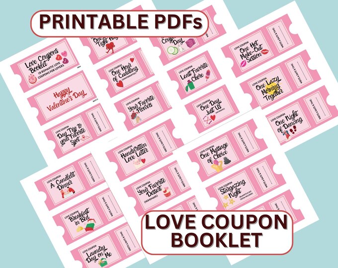 Romantic Love Coupons: PRINTABLE PDF Valentine's Day Coupons | 19 Unique Date Ideas | Fun Alternative Gift