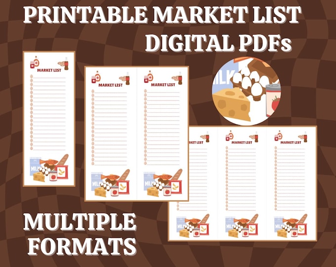 Cheerful Food Lover's Market List | Digital Download |Printable PDF Files | Colorful Food Theme | Check Off List | Grocery List