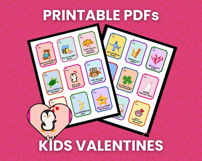 Fun and Colorful Kids' Valentines-Perfect for School Exchanges | Printable PDF Valentines | Last Minute Valentines | 18 Unique Designs