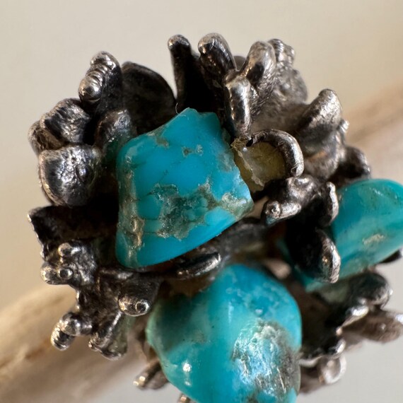 Brutalist Turquoise Nest Statement Ring – Vintage… - image 12