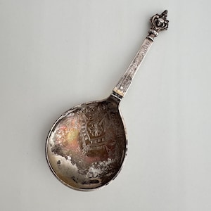Antique Marius Hammer Baptismal Spoon - Memento Mori / 830 Silver / Norway