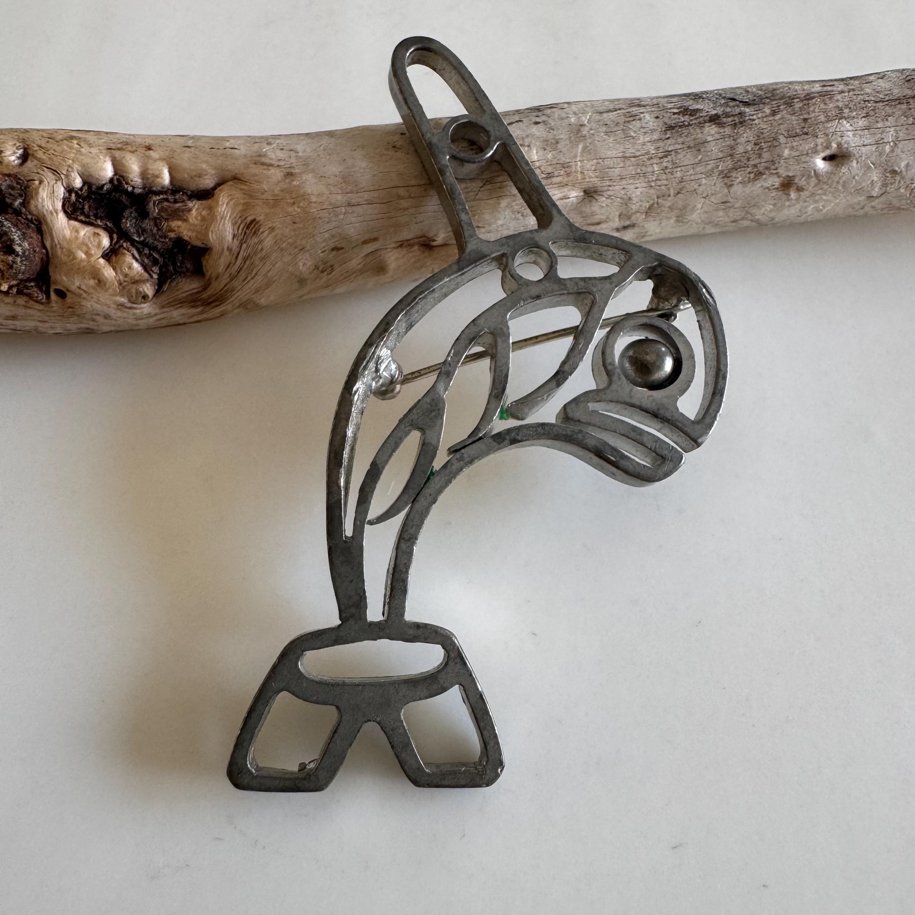Pewter Orca - Killer Whale Brooch by Native Artisan AYE / Vintage