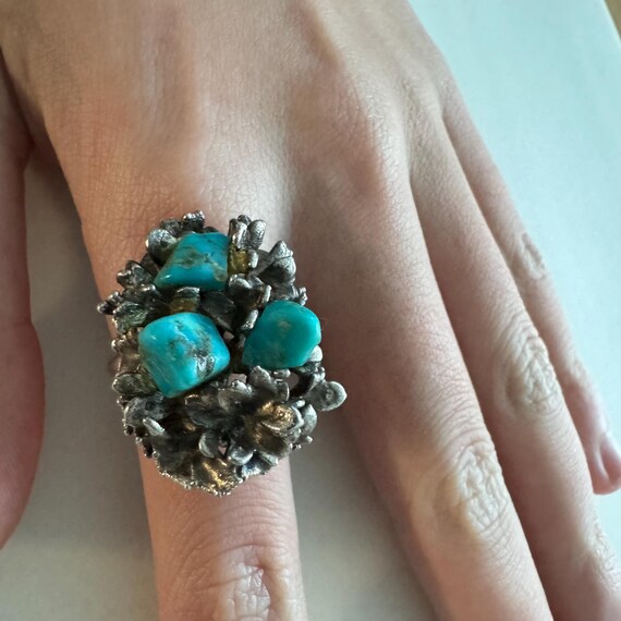Brutalist Turquoise Nest Statement Ring – Vintage… - image 20