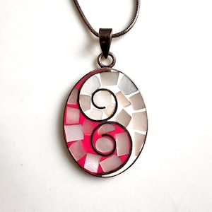 Peruvian Pachamama Mother of Pearl Spiral Inlay  Sterling Pendant with Sterling 20” Sterling Necklace
