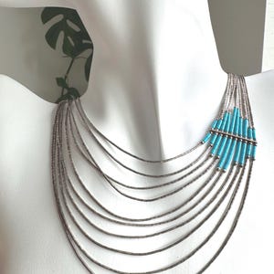 Vintage Navajo Silber und Türkis Halskette und Ohrringe Set