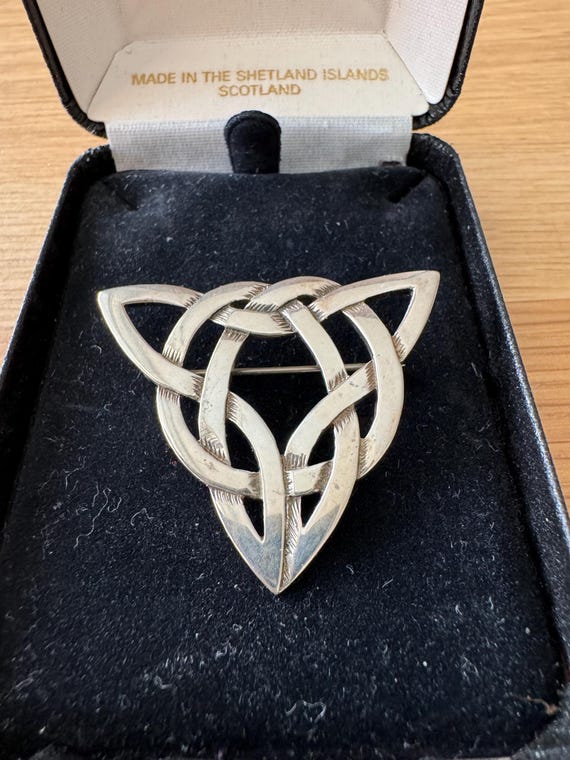 Shetland Jewelry- Triangular Large Silver Celtic … - image 1