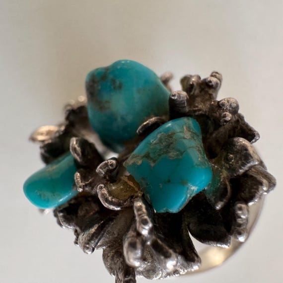 Brutalist Turquoise Nest Statement Ring – Vintage… - image 10